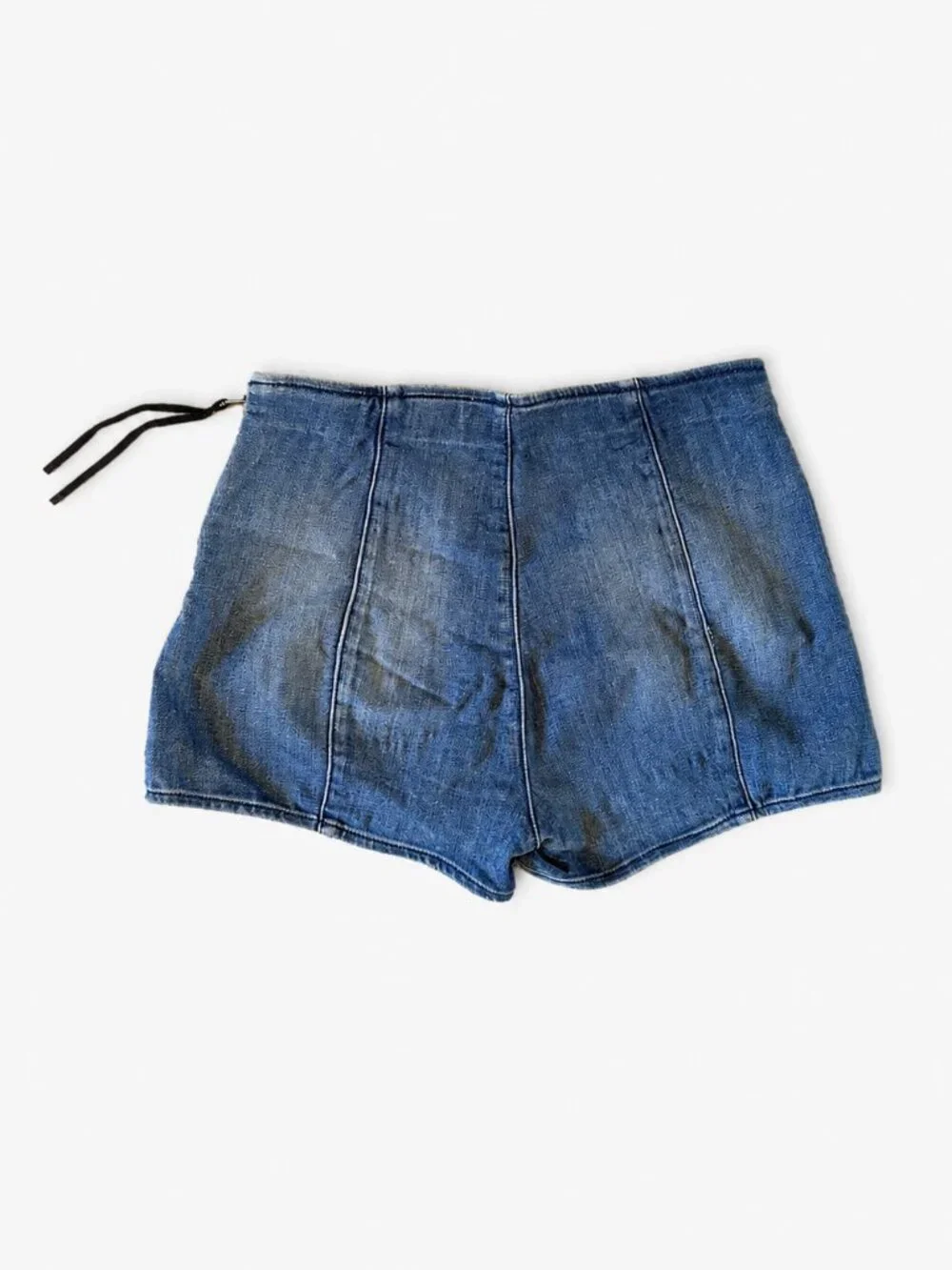 Express Jeans Y2K Blue Coated Denim Side Zip Hot Shorts Size 6 Approx